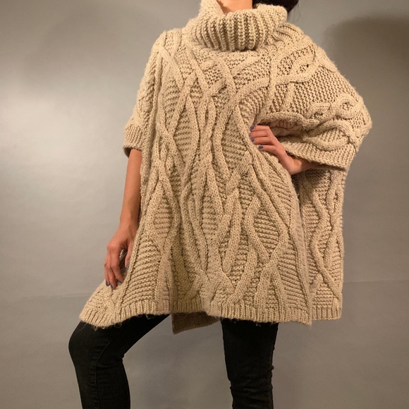 Zara Loose Cable Knit Poncho Style Sweater - Picture 2 of 3